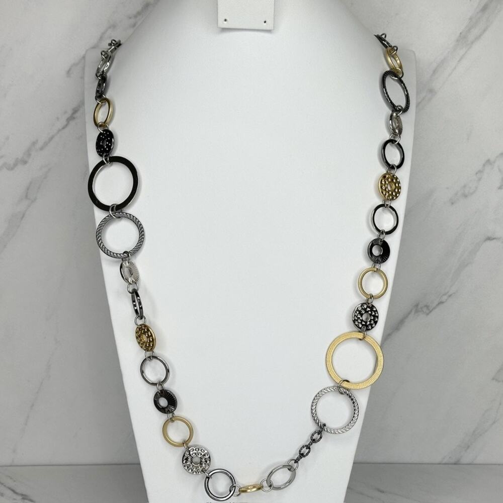 Lia Sophia Chunky Silver Gold Tone Long Chain Link Necklace Statement ✨